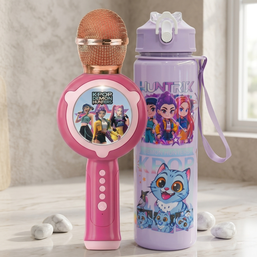 K-Pop Demon Hunters Ultimate Gift Bundle: Bluetooth Microphone & Matching Water Bottle