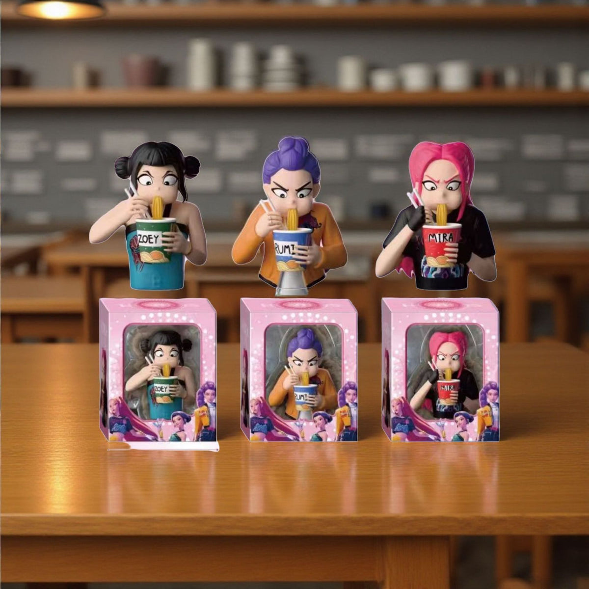 KPOP Devil Hunter Lumi Sitting Posture Eating Instant Noodle Action Figure Collectible Model K-pop Witch Hunt Girl Group Doll Toy Desktop Decoration Fan Collection Gift